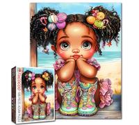 Tucocoo 1000 Pieces Jigsaw Puzzles for Adults Adorable African Little Girl Puzzle Sandy Beach Whimsical Art Puzzles for Challenging Family Activity Game Colorful DIY Crafts Puzzle Wall Decor Gifts