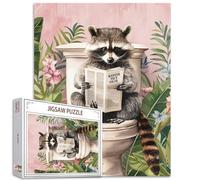 Tucocoo 1000 Pieces Jigsaw Puzzles for Adults Cute Raccoon Newspaper Puzzle Funny Animals on Toilet Bathroom Puzzles for Challenging Family Activity Game Colorful DIY Crafts Puzzle Wall Decor Gifts