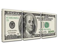 Tucocoo 3 Panels Canvas Wall Art 100 Bill Dollar Cash Money Collection，Printing Poster for Home Decor and Office Living Room Artwork Framed Ready to Hang-42”X20”