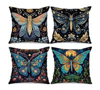 Tucocoo 4 Pcs Mystic Moth Pillow Covers Square Pillow Cushion Cases 18x18 Inches, Watercolor Floral Pillow Cases Decorative Modern Abstract Butterfly Pillowcase for Sofa Bed Couch Throw Pillow Covers