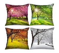 Tucocoo 4 Pcs Scenery Pillow Covers Square Pillow Cushion Cases 18x18 Inches, Four Seasons Tree Pillow Cases Decorative Modern Natural Colorful Pillowcase for Sofa Bed Couch Car Throw Pillow Covers