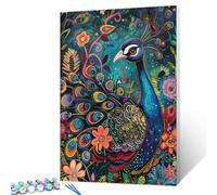 Tucocoo Abstract Peacock Paint by Number for Adults, Easy DIY Oil Painting Kits on Canvas with Brushes and Acrylic Pigment, Colorful Flowers and Animals Pictures for Home Decor 16x20 Inch (Frameless)