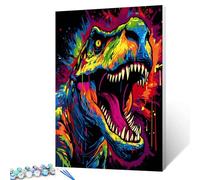 Tucocoo Angry Dinosaur Paint by Numbers Kits 16x20inch Canvas DIY Oil Painting for Adults with Brushes and Acrylic Pigment, Graffiti Animal Black Colorful Pictures for Home Decor Gifts (Without Frame)