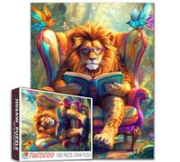 Tucocoo Animal Sitting in Chair Jigsaw Puzzle 1000 Pieces Lion with Glasses Reading Book Art Puzzles for Adults, Colorful DIY Puzzle for Challenging Family Education Activity Games Home Decor Gifts