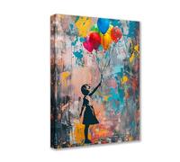 Tucocoo Banksy Girl Canvas Poster Painting Colorful Balloon Wall Art Retro Street Pop Graffiti Picture Modern Artwork Framed Ready to Hang for Living Room Bedroom Office Wall Decor Gifts 12x16 inch