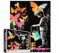 Tucocoo Banksy Graffiti Love Jigsaw Puzzle 1000 Pieces Puzzles for Adults, Butterfly Abstract Art Jigsaw Puzzles for Difficult Challenging Family Activity Games DIY Crafts Puzzle for Home Decor Gifts