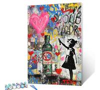 Tucocoo Banksy Graffiti Style Paint by Numbers Kits with Brushes and Acrylic Pigment on Canvas Painting for Adults, Colorful Street Art Girl Picture for Home Wall Decor Gifts 16''x20'' (DIY Framed)