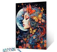 Tucocoo Beautifu Girl Portrait Paint by Number for Adults, DIY Digital Oil Painting Kits on Canvas with Brushes and Acrylic Pigment, Butterfly Woman Artwork for Home Decor Gifts 16x20inch (Frameless)