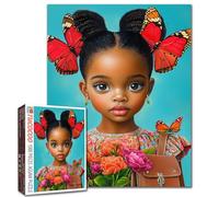Tucocoo Beautiful African Girl Jigsaw Puzzle 1000 Pieces Puzzles for Adults, Red Butterflies and Flowers Art Puzzles for Challenging Family Activity Games Colorful DIY Crafts Puzzle for Home Decor