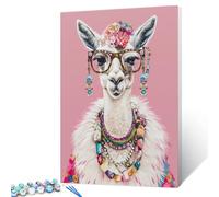 Tucocoo Beautiful Llama Paint by Numbers for Adults Colorful Jewelry DIY Paint by Numbers Acrylic Paint Canvas Decor Abstract Animals Illustrations Painting Kits Home Art Gift 20x16 Inch（Frameless）