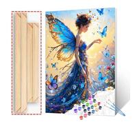 Tucocoo Beautiful Pixie Fairy Paint by Numbers Kits with Brushes and Acrylic Pigment on Canvas Painting for Adults, Blue Butterfly Elf Picture for Home Wall Decor Gifts 16''x20'' (DIY Framed)