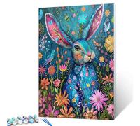 Tucocoo Blue Rabbit DIY Paint by Numbers Kits with Brushes and Acrylic Pigment on Canvas Painting for Adults, Abstract Floral and Fantasy Animals Pictures for Home Decor Gifts 16''x20'' (DIY Framed)
