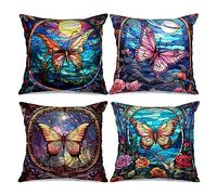 Tucocoo Colorful Butterfly Pillow Covers Decorative 18x18 Inch Set of 4 Moon Moth Pillow Covers Modern Square Throw Pillow Covers Abstract Flowers Throw Pillow Case for Couch Sofa Bed