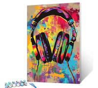 Tucocoo Colorful Headphone Paint by Number for Adults, Easy DIY Oil Painting Kits on Canvas with Brushes and Acrylic Pigment, Graffiti Retro Gamer Room Wall Decor Gifts 16x20 Inches (Frameless)