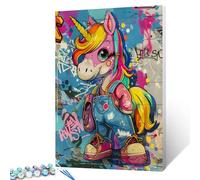 Tucocoo Colorful Unicorn Graffiti Paint by Numbers Kits with Brushes and Acrylic Pigments on Canvas Paintings for Adults, Cute Rainbow Picture for Home Decoration Gifts 40x50cm