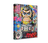 Tucocoo Colorful Wall Canvas Pop Art Monkey Banksy Graffiti Gorilla Art Modern Home Decor for Living Room Framed Ready to Hang 30.5 x 40.6 cm (12 x 16 inches)