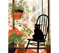 Tucocoo Cute Black Cat Paint By Bumbers for Adults Swing Chair Plants Lamp DIY Paint by Numbers Acrylic Paint Canvas Abstract Graffiti Nature-Inspired Painting Kits Art 16x20 Inch（without Frame）