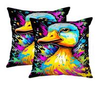 Tucocoo Cute Duck Throw Pillow Covers, Set of 2 Graffiti Style Funny Animals Art Pillowcase Colorful Decorative Cushion Cover for Couch Bedroom Sofa Car Farmhouse Office Decoration 18x18 inches