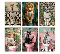 Tucocoo Cute Giraffe Paint by Number for Adults, Funny Animals on Toilet DIY Oil Painting Kits on Canvas and Acrylic Pigment, 6 Packs Adults Paint by Numbers for Gifts Bathroom Home Decor (Frameless)