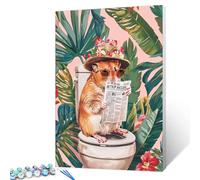 Tucocoo Cute Hamster Paint by Numbers Kits 16x20 inch Canvas DIY Oil Painting for Adults with Brushes and Acrylic Pigment - Animal on Toilet Reading Newspapers Picture for Home Decor (Without Frame)