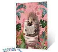 Tucocoo Cute Porcupine Paint by Number for Adults, DIY Oil Painting Kits on Canvas with Brushes and Acrylic Pigment, Funny Animals on Toilet Bathroom Picture for Home Decor 16x20 inch (Frameless)