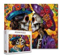 Tucocoo Day of The Dead Skull Jigsaw Puzzles for Adults 1000 Pieces, Romantic Bride and Groom Stained Glass Style Art DIY Puzzles for Home Decoration Gifts, Family Puzzle Perfect for Game Nights