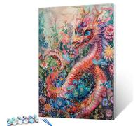 Tucocoo Dragon DIY Paint by Numbers Kits with Brushes and Acrylic Pigment on Canvas Painting for Adults, Abstract Animal Colorful Floral Pictures for Home Decor Wall Art Gifts 16''x20'' (DIY Framed)