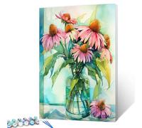 Tucocoo Echinacea Flower Paint by Number for Adults, DIY Oil Painting Kits on Canvas with Brushes and Acrylic Pigment, Beautiful Blooming Floral Vase Picture for Home Decor 16x20 inch (Frameless)