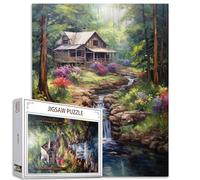 Tucocoo Forest Waterfall Art Jigsaw Puzzle 1000 Pieces Puzzles for Adults, Rustic Wood Cabin Trees Landscape Jigsaw Puzzles for Challenging Family Activity Games DIY Craft Puzzle for Home Decor Gifts