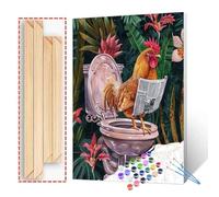Tucocoo Funny Chicken Painting by Numbers Kit with Brushes and Acrylic Pigments on Canvas Painting for Adults, Animals in the Toilet, Wall Decor, 40 x 50 cm (DIY Framed)