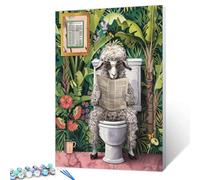 Tucocoo Funny Sheep on Toilet, Paint by Numbers for Adults, DIY Oil Painting Kit on Canvas with Brushes and Acrylic Pigment, Cute Animal Reading, Newspaper Picture for Home Decoration, 40 x 50 cm