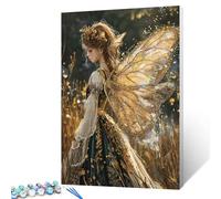 Tucocoo Golden Wings Girl Paint by Numbers Kits with Brushes and Acrylic Pigment on Canvas Painting for Adults, Beautiful Gothic Fairy Angel Picture for Home Wall Decor Gifts 16''x20'' (DIY Framed)