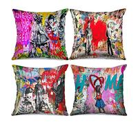 Tucocoo Graffiti Art Cushion Covers, Decorative Cushion Cover 4 Pieces, Banksy Street Throw Pillow Covers Follow Your Dreams, Colourful Cushion Cover, Decorations, Throw Pillows for Couch, Sofa, Home