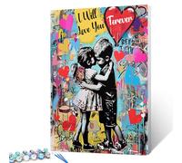 Tucocoo Graffiti Art Paint by Number for Adults, Colorful DIY Oil Painting Kits on Canvas with Brushes and Acrylic Pigment, Banksy Little Boy Girl Hugging Picture for Home Decor 16x20 inch Frameless