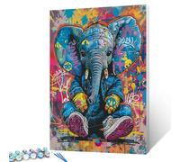 Tucocoo Graffiti Blue Elephant Paint by Numbers Kits with Brushes and Acrylic Pigment on Canvas Painting for Adults, Pop Art Cute Animal Picture for Home Wall Decor Gifts 16''x20'' (DIY Framed)