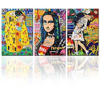 Tucocoo Graffiti Paintings for Living Room Banksy Colorful Abstract Pictures 3 Pcs Canvas Classic Street Pop Wall Art Contemporary Artwork Home Decor Giclee Wooden Framed Ready to Hang 48''Wx24''H