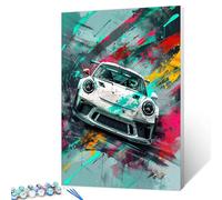 Tucocoo Graffiti Sports Car Paint by Numbers Kits with Brushes and Acrylic Pigment on Canvas Painting for Adults, Colorful Watercolor Style for Home Wall Decor Gifts 16''x20'' (DIY Framed)