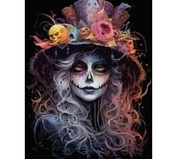 Tucocoo Halloween Woman Portrait Paint By Bumbers for Adults Pumpkin Skull Hat DIY Paint by Numbers Acrylic Paint Canvas Beautiful Women Girl Painting Kits Art 16x20 Inch（without Frame）