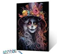 Tucocoo Halloween Woman Portrait Paint By Bumbers for Adults Pumpkin Skull Hat DIY Paint by Numbers Acrylic Paint Canvas Beautiful Women Girl Painting Kits Art 16x20 Inch（DIY Frame ）
