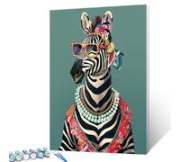Tucocoo Handsome Zebra Paint by Numbers for Adults Beautiful Attire DIY Paint by Numbers Acrylic Paint Canvas Decor Colorful Flowers Illustrations Painting Kits Home Art Gift 20x16 Inch（Frameless）