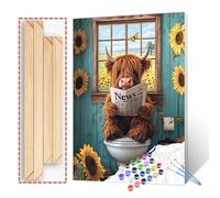 Tucocoo Highland Cow Paint by Numbers for Adults, 16x20 Inch Acrylic Painting Kit on Canvas, Funny Animal Bathroom Wall Art - DIY Wooden Frame Paint Set for Beginners, Rustic Sunflowers Painting Gift
