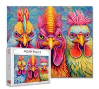 Tucocoo Hippie Chickens Jigsaw Puzzle 1000 Pieces for Adults, Abstract Art Jigsaw Puzzle Chickens Rainbows for Games and Family Activities Stimulating DIY