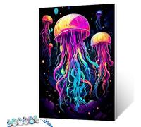 Tucocoo Jellyfish Paint by Numbers Kits 16x20inch Canvas DIY Digital Oil Painting for Adults with Brushes and Acrylic Pigment - Graffiti Colorful Marine Animal Picture for Home Decor (Without Frame)