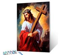 Tucocoo Jesus Christ Paint by Number for Adults Beginner, DIY Oil Painting Kits on Canvas with Brushes and Acrylic Pigment, Holdin The Cross Christian Pictures for Home Decor 16x20 inch (Frameless)