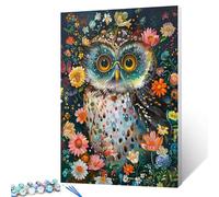 Tucocoo Joyful Owl Wear Glasses Paint by Number for Adults, Easy DIY Oil Painting Kits on Canvas with Brushes and Acrylic Pigment, Abstract Animal Flowers Picture for Home Decor 16x20inch (Frameless)