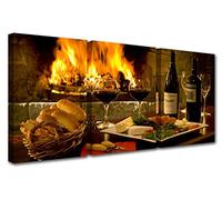 Tucocoo Kitchen Canvas Wall Art Red Wine Paintings Bread Food Closeup Pictures Modern Vintage Artwork Home Decor for Restaurant Dining Room Giclee Framed Ready to Hang Gift 42x20 inch x 3 Piece