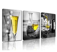 Tucocoo Kitchen Wall Art - Black & White Paintings, Grape & Wine Pictures, 3 Framed Canvas Art Ready to Hang (42x20 inches)