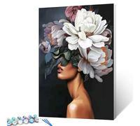 Tucocoo Lady Head Flower Picture Paint by Numbers for Adults - Modern Style Oil Painting Set - Fashion Acrylic Figure Without Frame - 16''W x 20''H
