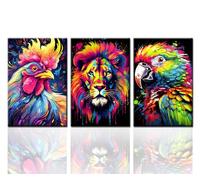 Tucocoo Large Pictures for Living Room Animals Portrait Graffiti Paintings Lion Parrot Chicken Colorful Canvas Wall Art Modern Artwork Home Decor for Bedroom Framed Ready to Hang 20x28 inchesx3pcs