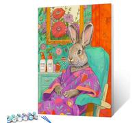 Tucocoo Lovely Bunny Paint by Numbers Kits with Brushe and Acrylic Pigment Red Chrysanthemum Illustrations Painting for Adults of The Picture Arts Craft Home Wall Decor Gift 16''x20''(DIY Framed)